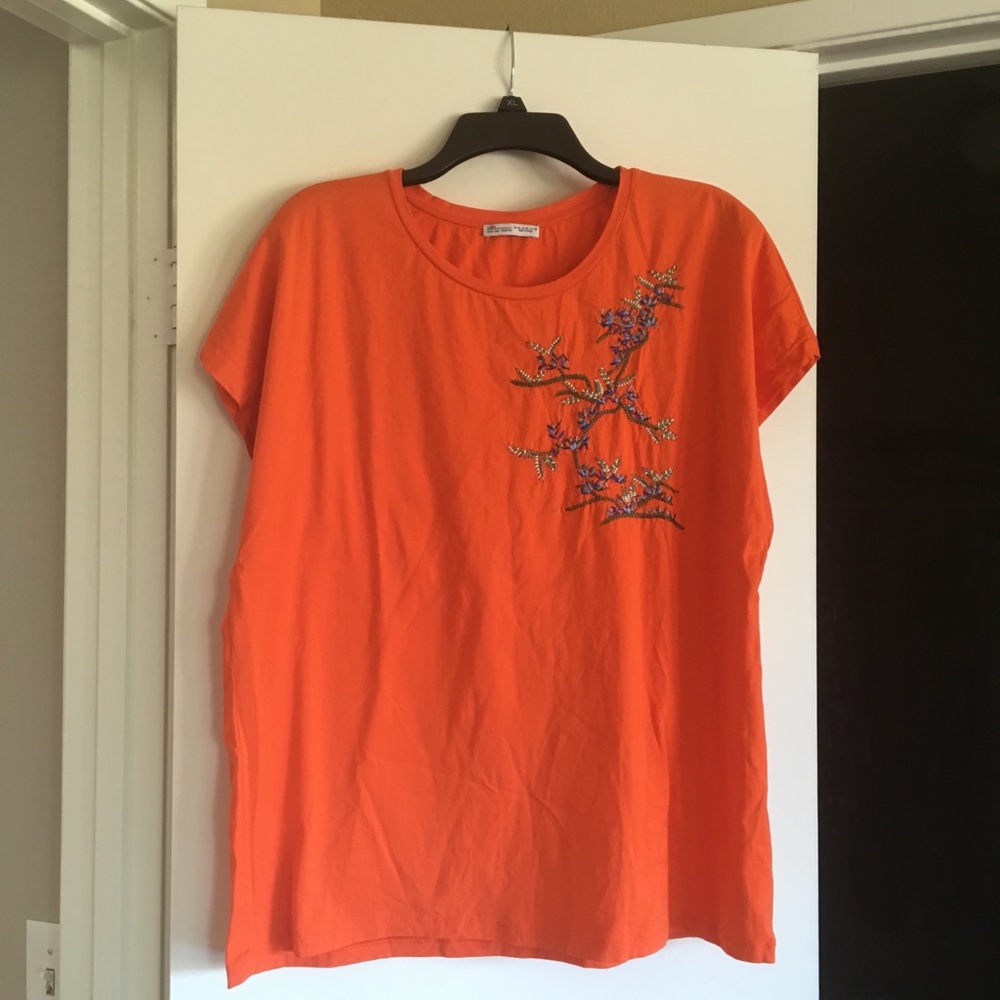 Orange Zara top embroidered